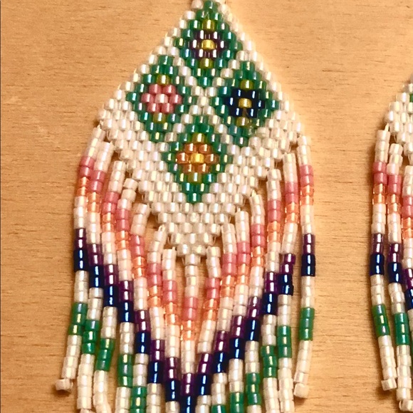 Hand made  beaded tribal fringe earring’s nickel free - Picture 4 of 6